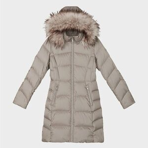 Calvin Klein Faux Fur Hood Down Blend Longline Puffer Coat - Women’s Large
